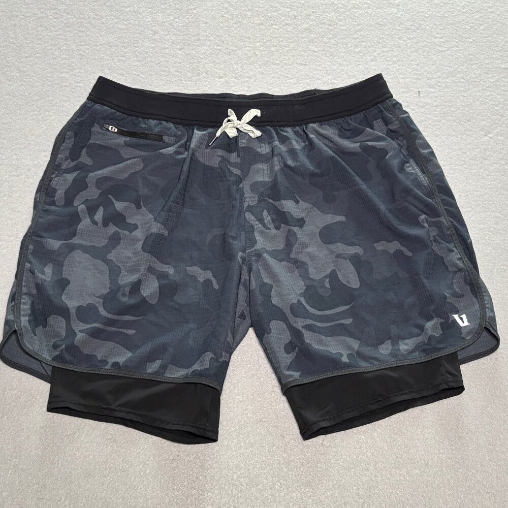 Vuori Stockton Shorts XXL Blue Camo Compression Lined Athletic Running Gorpcore
